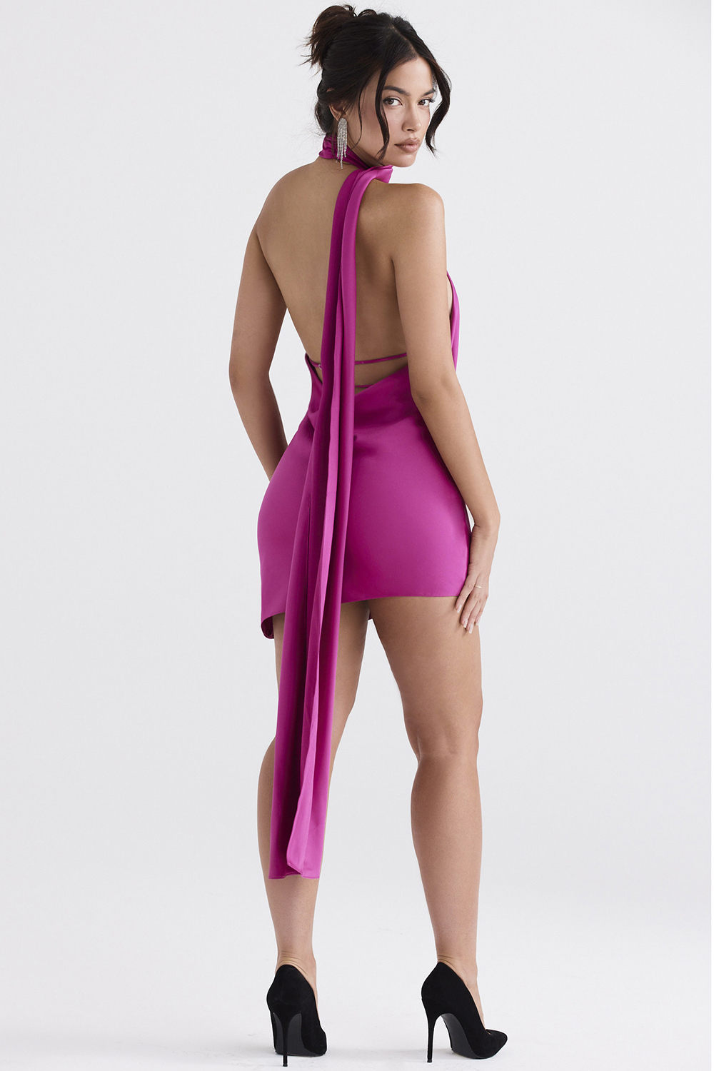Aida Hot Pink Asymmetric Wrap Neck Dress - luluinthesky