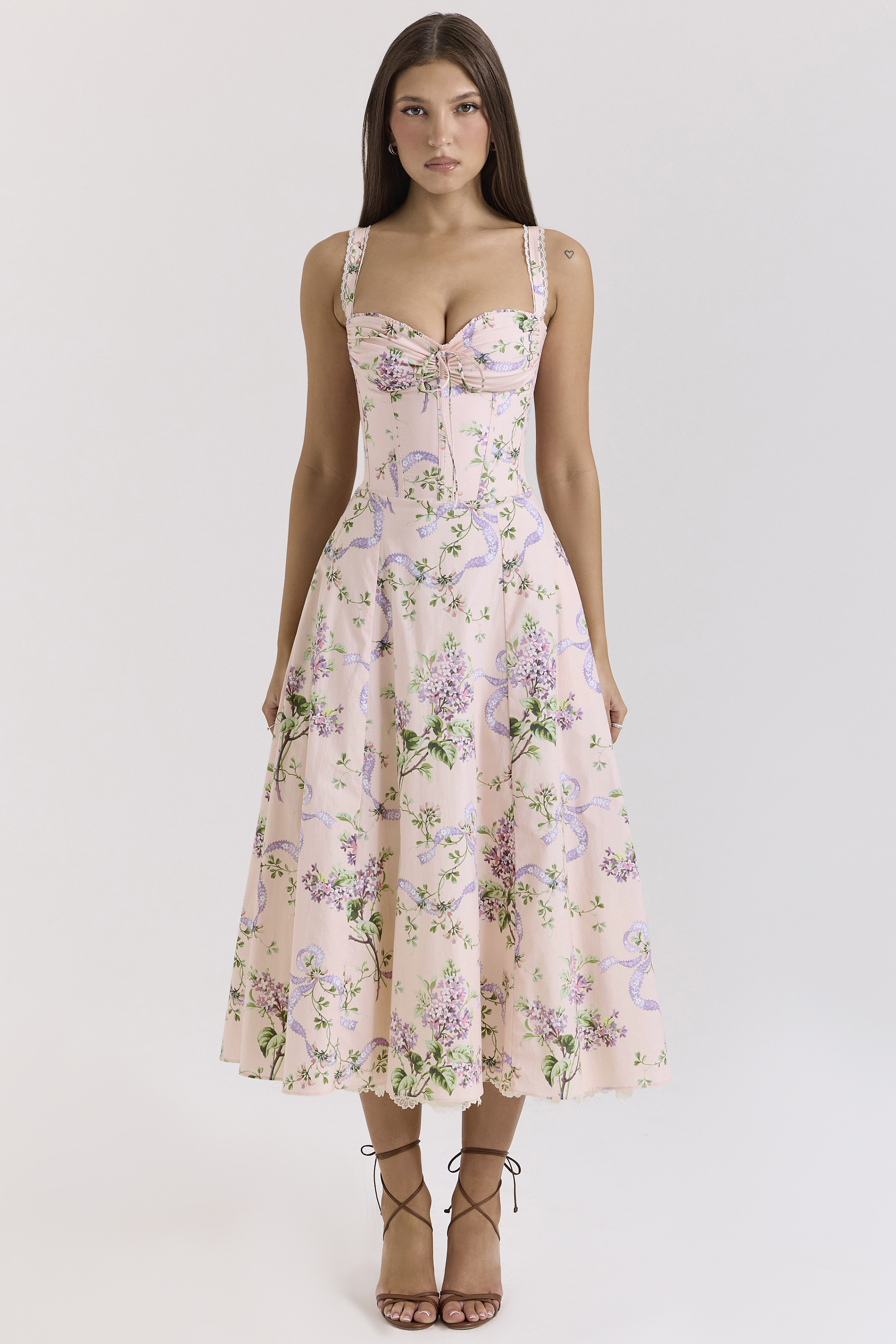Rosalee Pink Floral Corset Midi Dress - luluinthesky