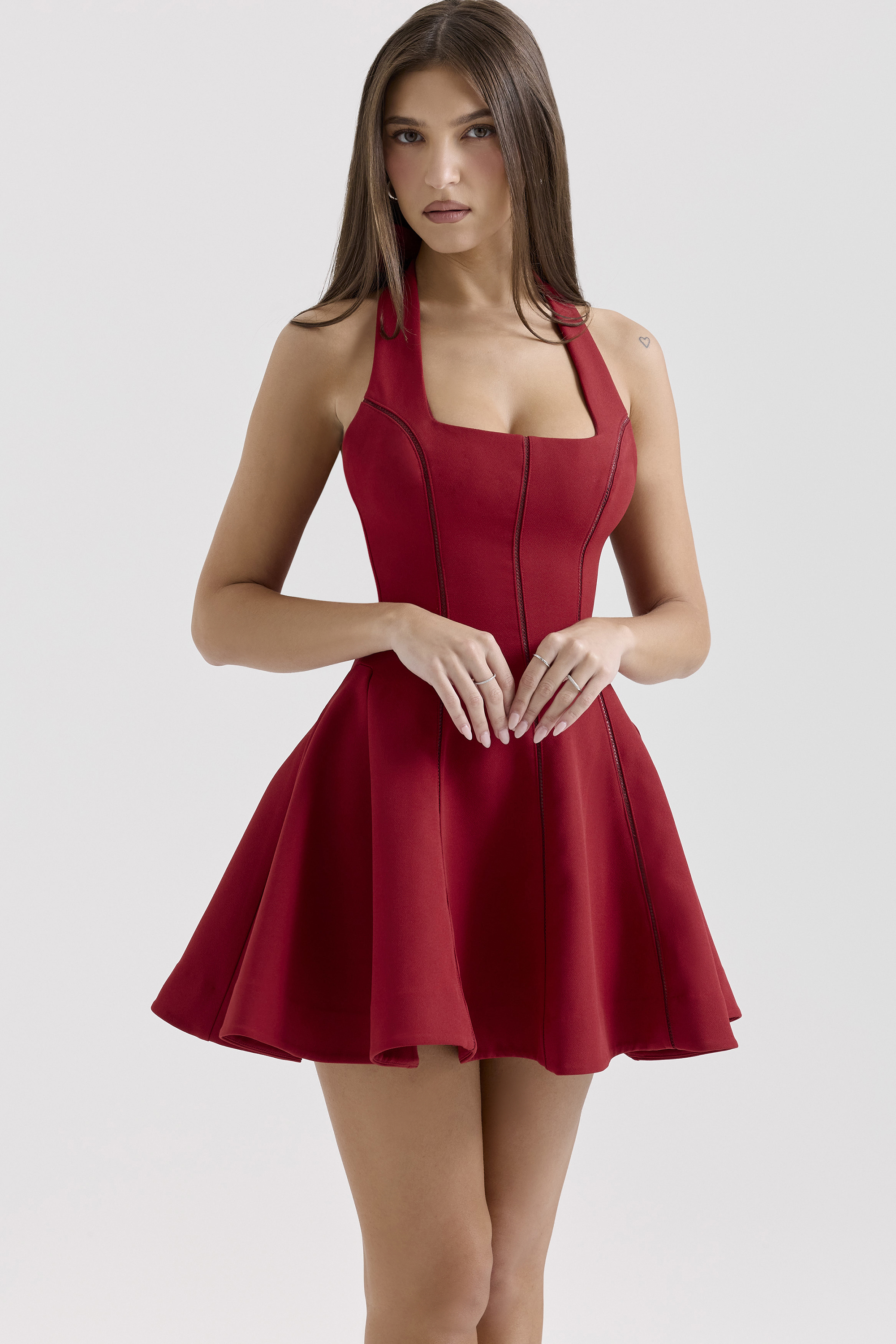 Loulette Red Halter Neck Bow Mini Dress - luluinthesky