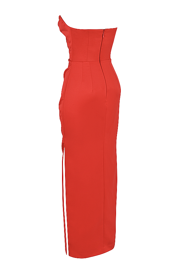 Adrienne Scarlet Satin Strapless Gown - luluinthesky