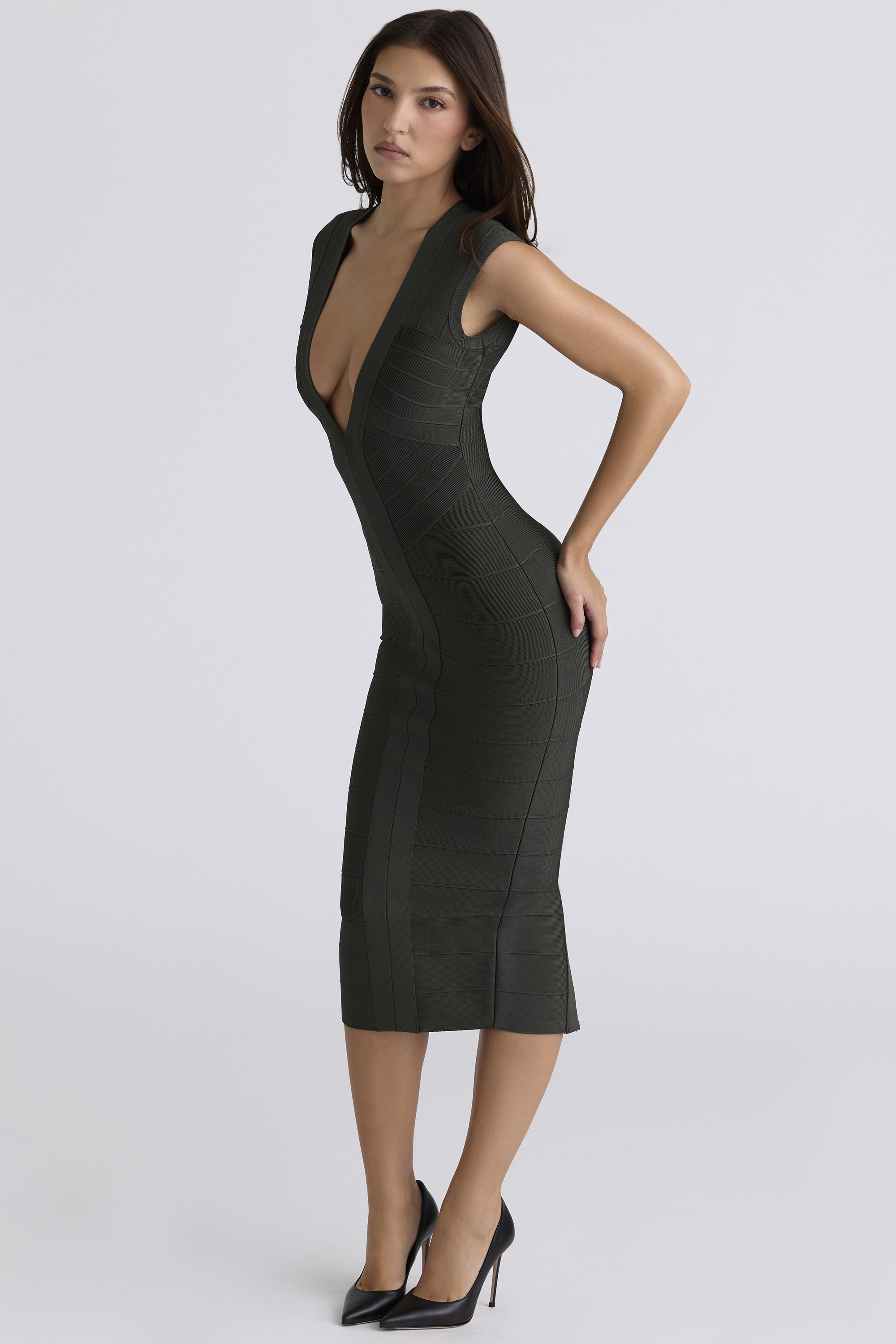 The Super Plunge Emerald Bandage Midi Dress - luluinthesky