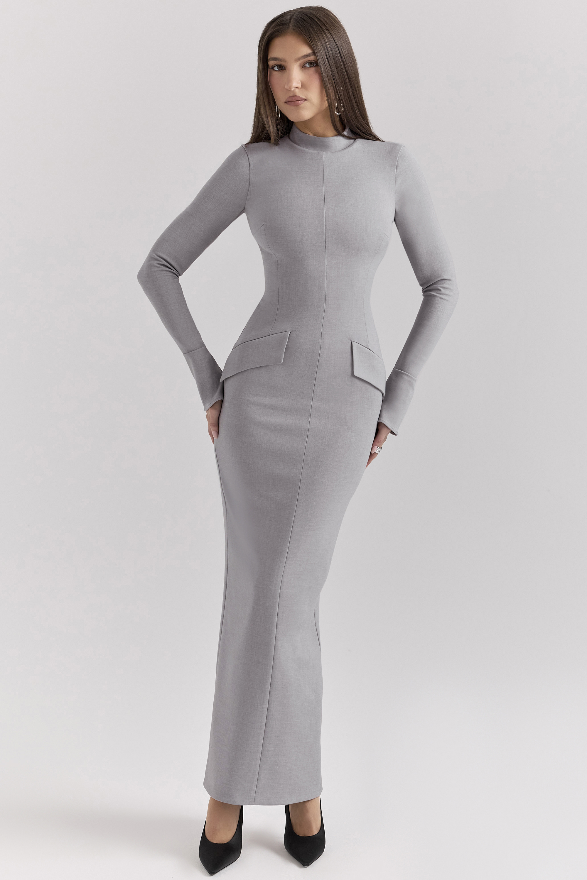 Marie-Louise Light Grey Bodycon Maxi Dress - luluinthesky