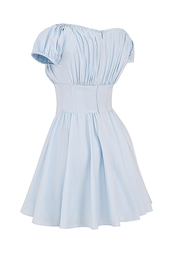Nala Soft Blue Cotton Gathered Mini Dress - luluinthesky