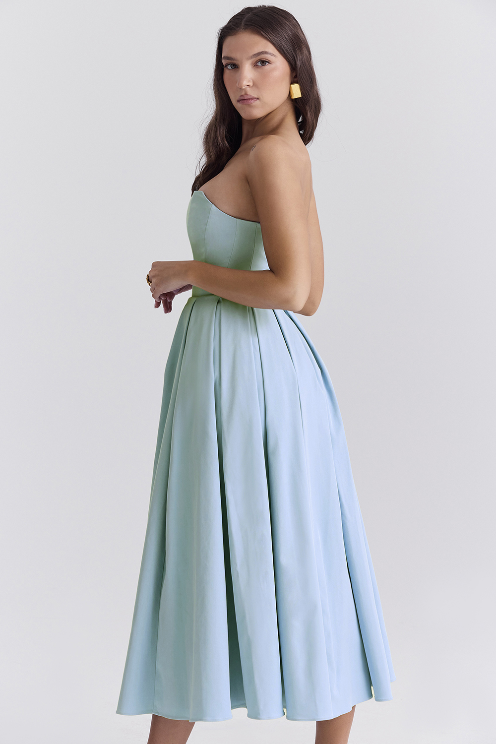 Audrey Tuscan Blue Strapless Midi Sundress - luluinthesky