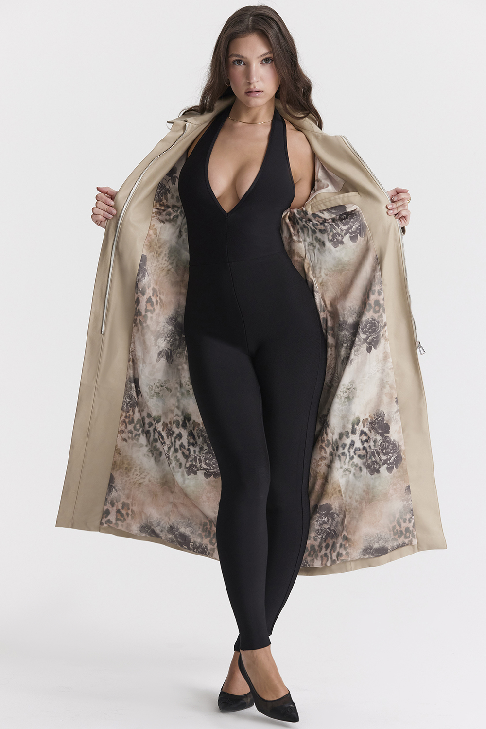 Ariel Beige Vegan Leather Trench Coat - luluinthesky