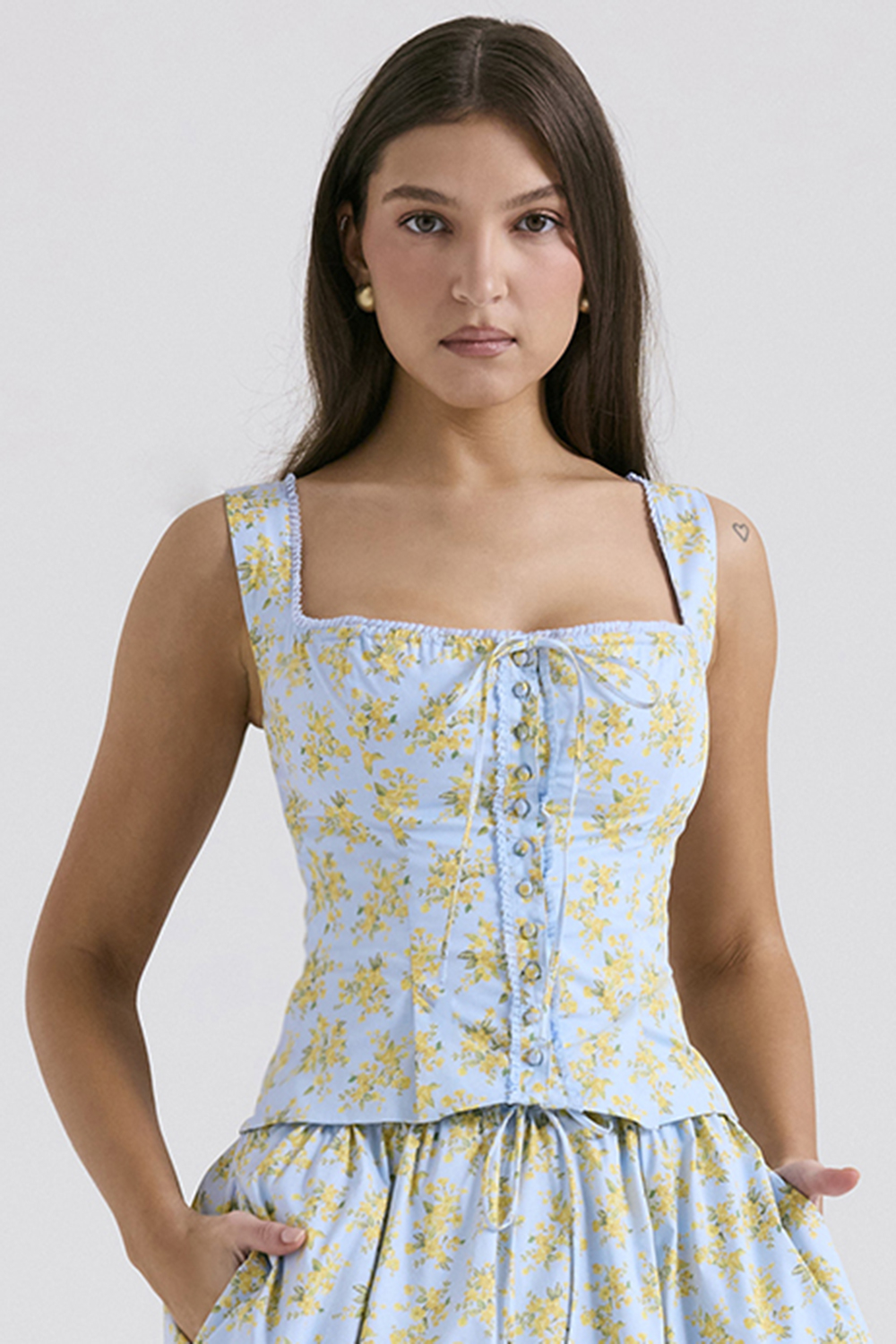 Juana Soft Blue Vintage Floral Print Cotton Top - luluinthesky