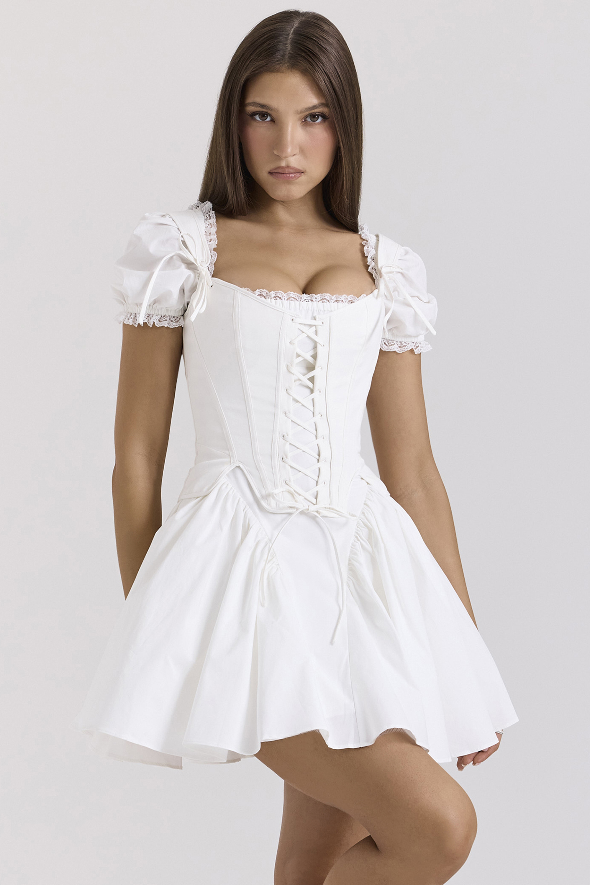 Lili White Cotton Detachable Corset Mini Dress - luluinthesky