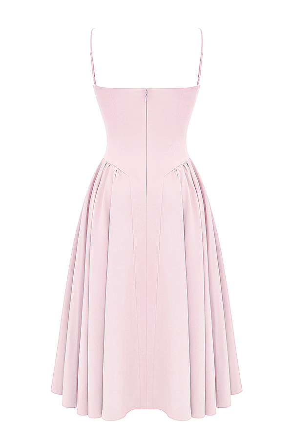 Samaria Ballerina Pink Twill Corset Midi Dress - luluinthesky