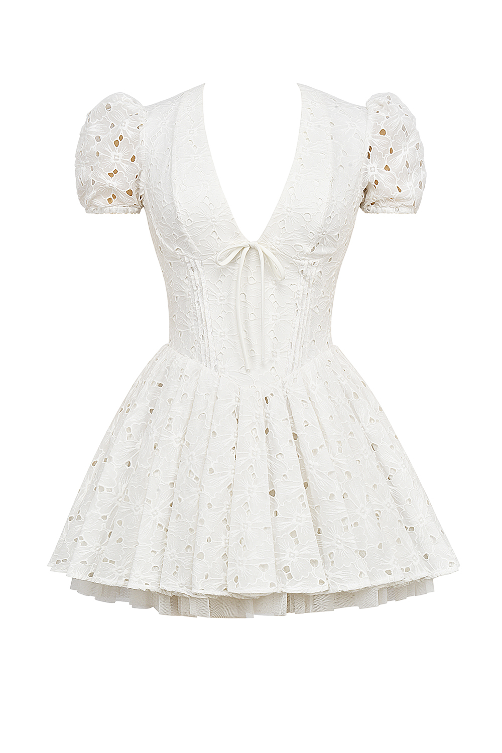 Imani White Pleated Broderie Anglais Mini Dress - luluinthesky