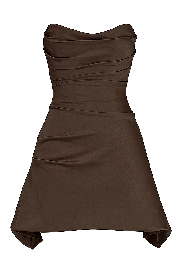 Jasmine Chocolate Draped Strapless Corset Dress - luluinthesky