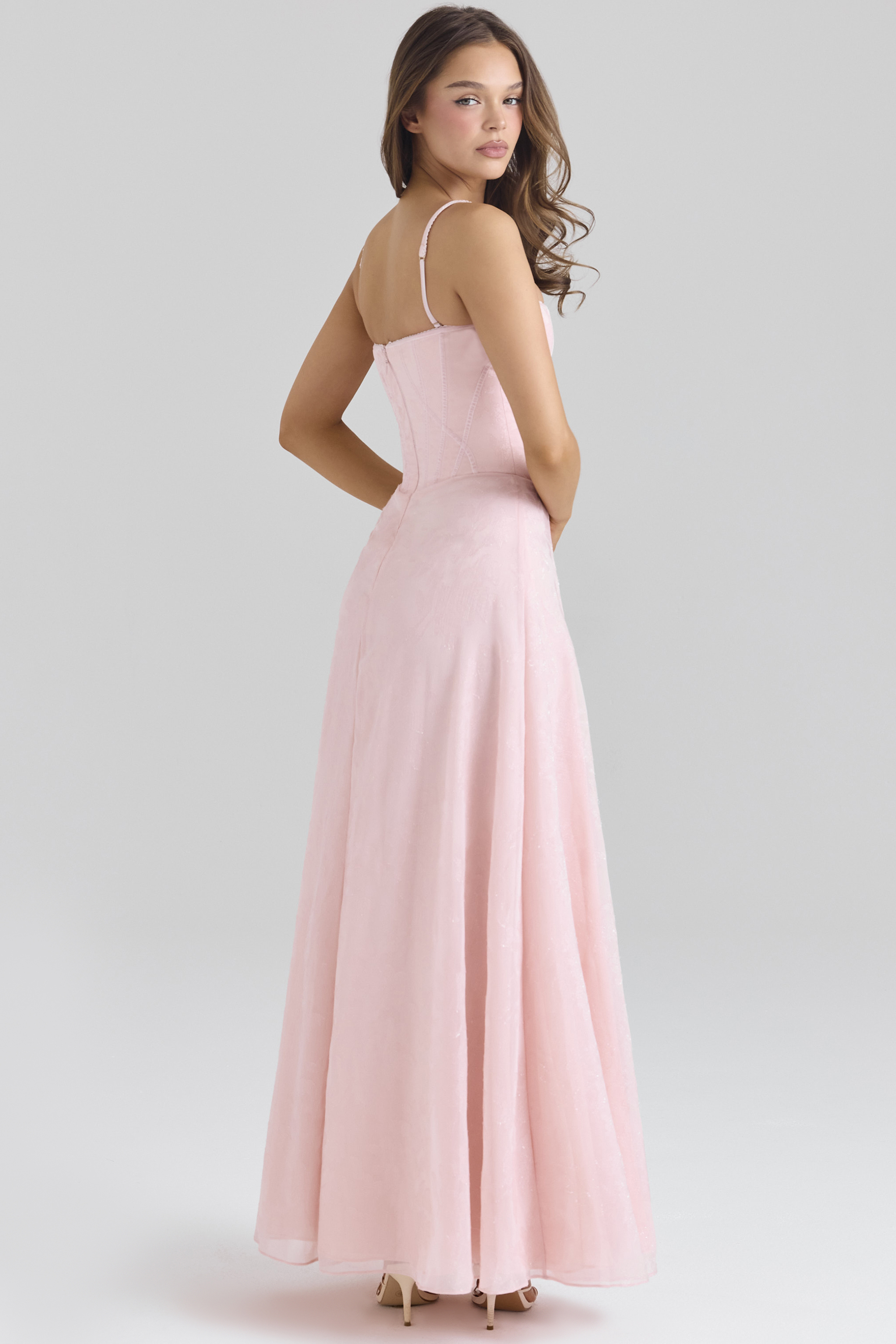 Esme Blush Pink Lurex Chiffon Maxi Dress - luluinthesky