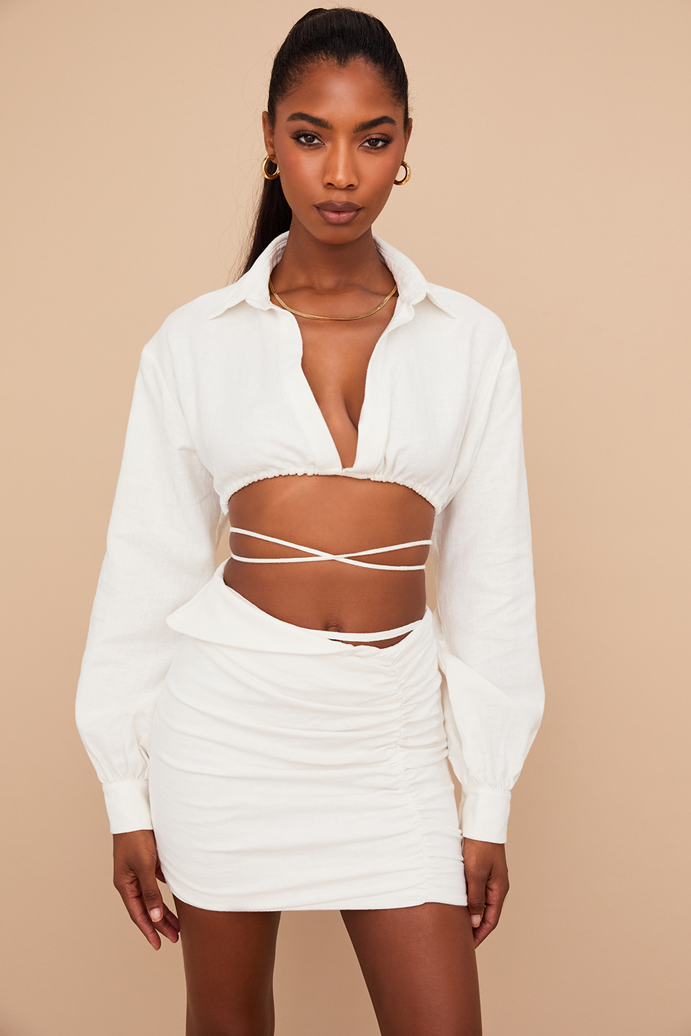 Iris Off White Wrap Around Cropped Shirt - luluinthesky