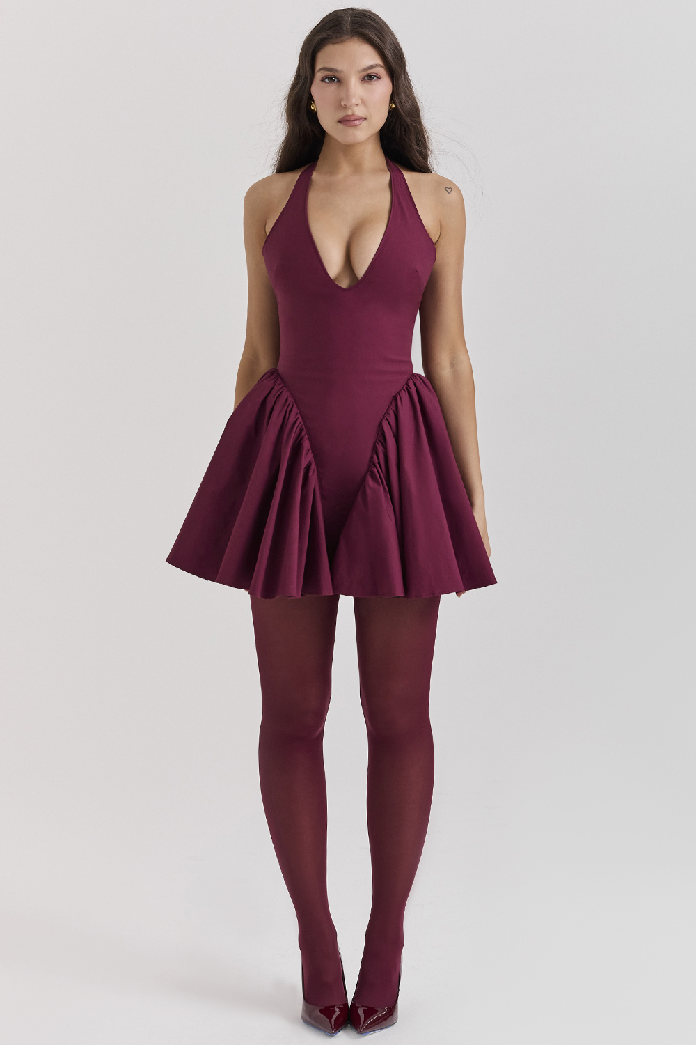 Valentia Wine Halter Mini Dress - luluinthesky
