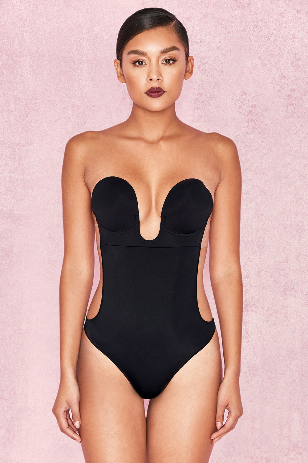 Plunge Self Adhesive Backless Bodysuit - Black - luluinthesky