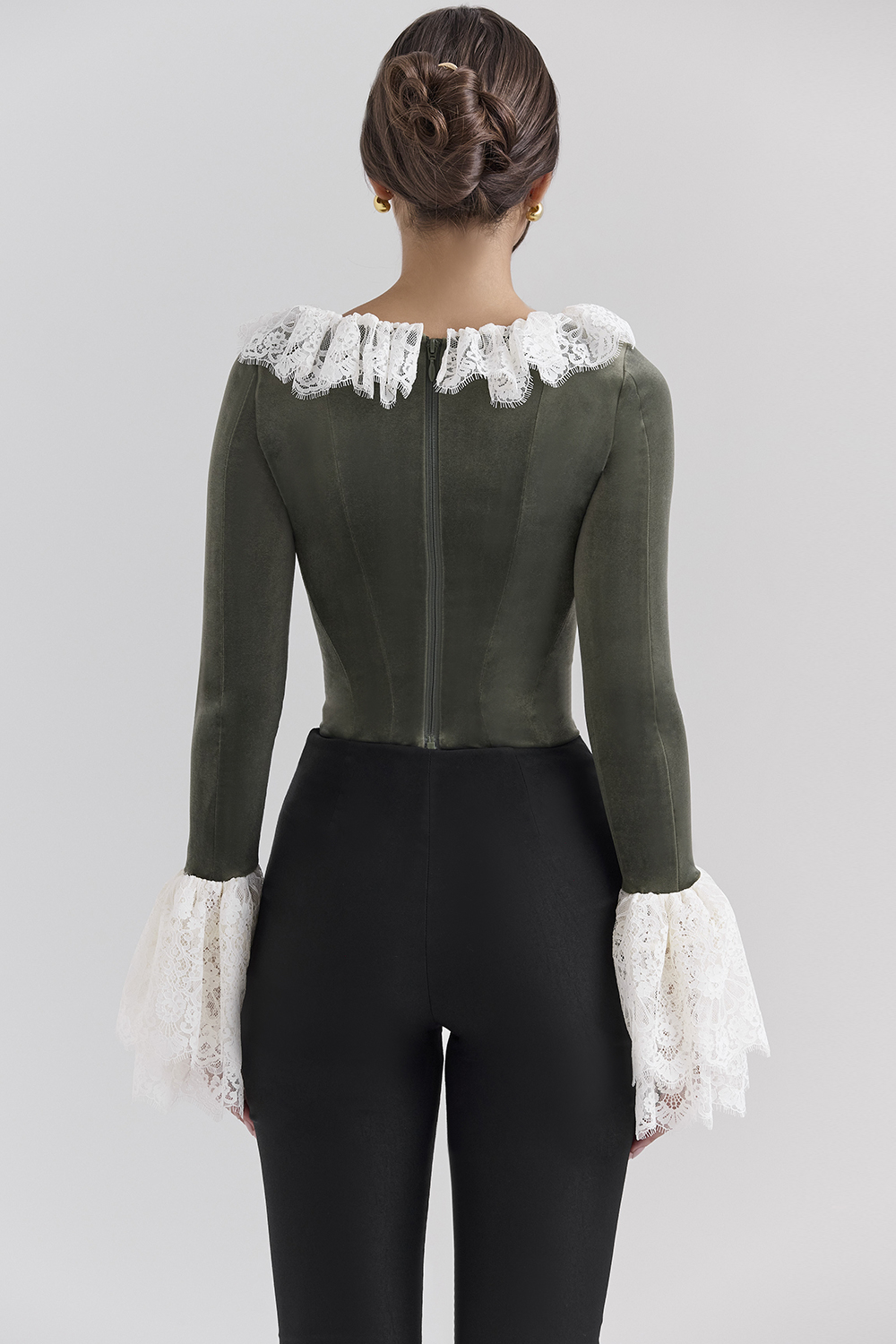 Jacinda Forest Green Velvet Lace Trimmed Corset Top - SALE - luluinthesky