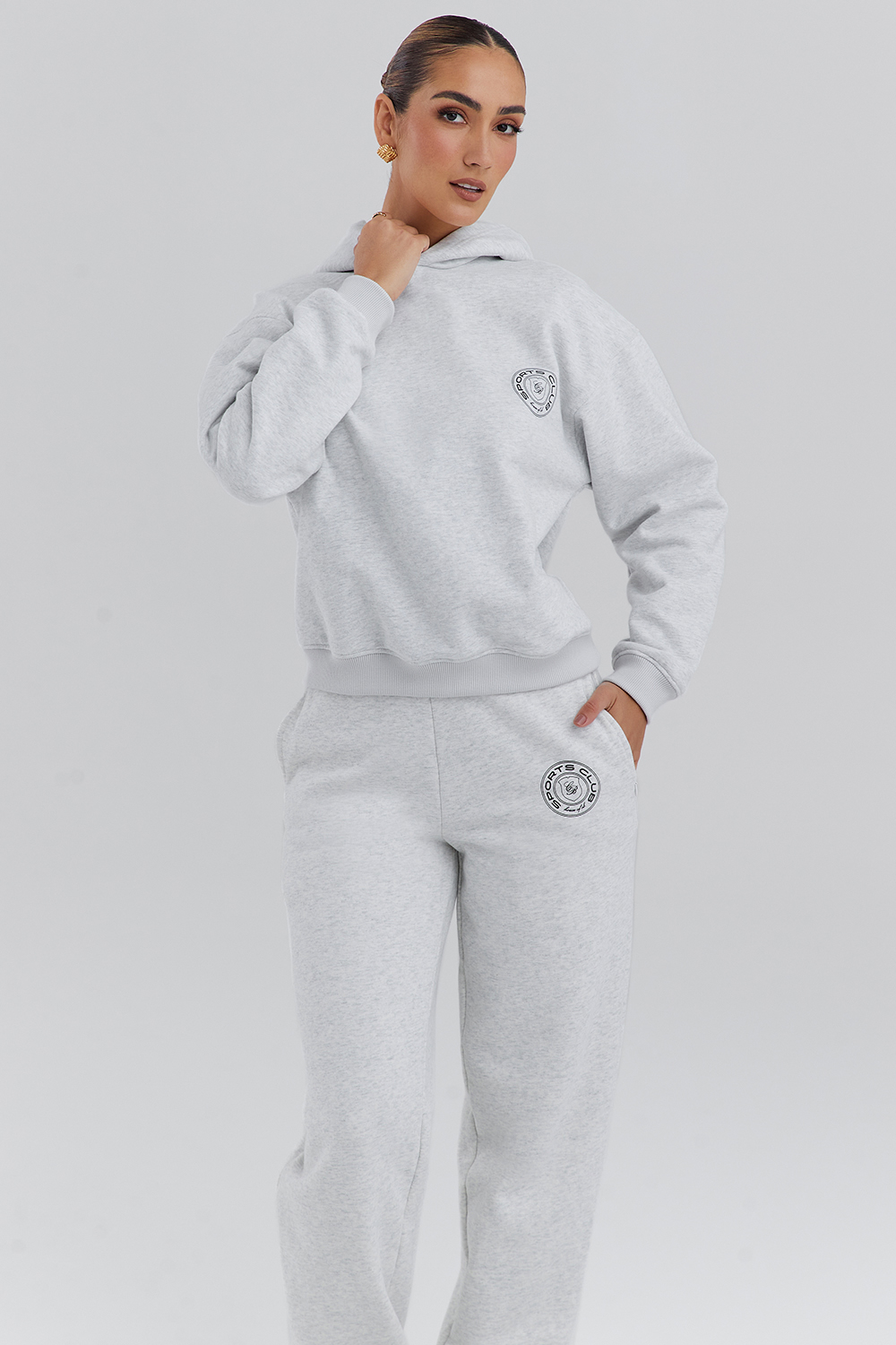 Muse Light Grey Marl Cotton Fleece-Back Hoodie - luluinthesky