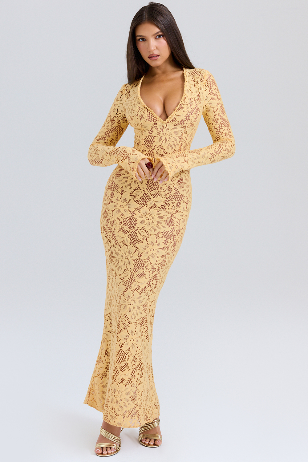 Indiana Apricot Plunge Lace Maxi Dress - luluinthesky