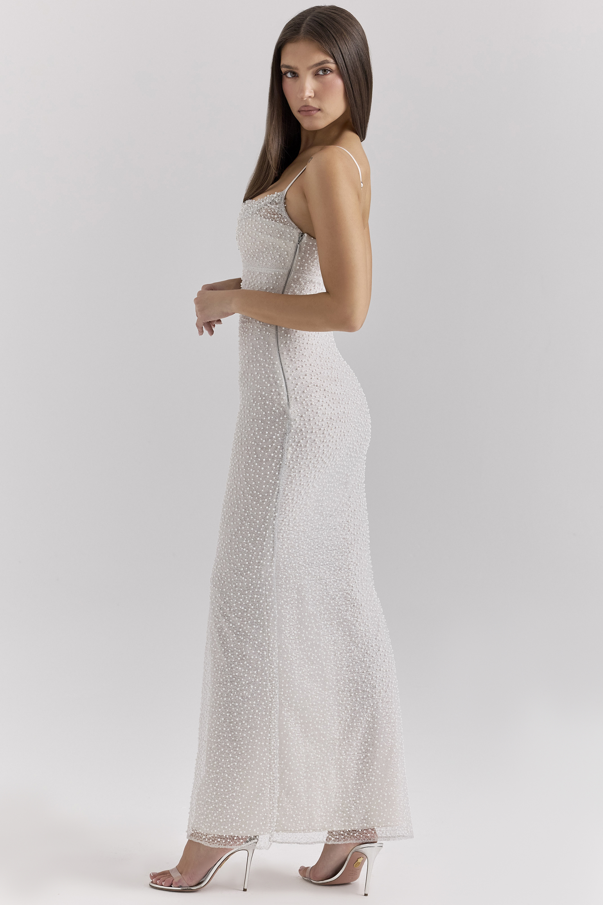 Calla Silver Pearl Embellished Maxi Dress - luluinthesky