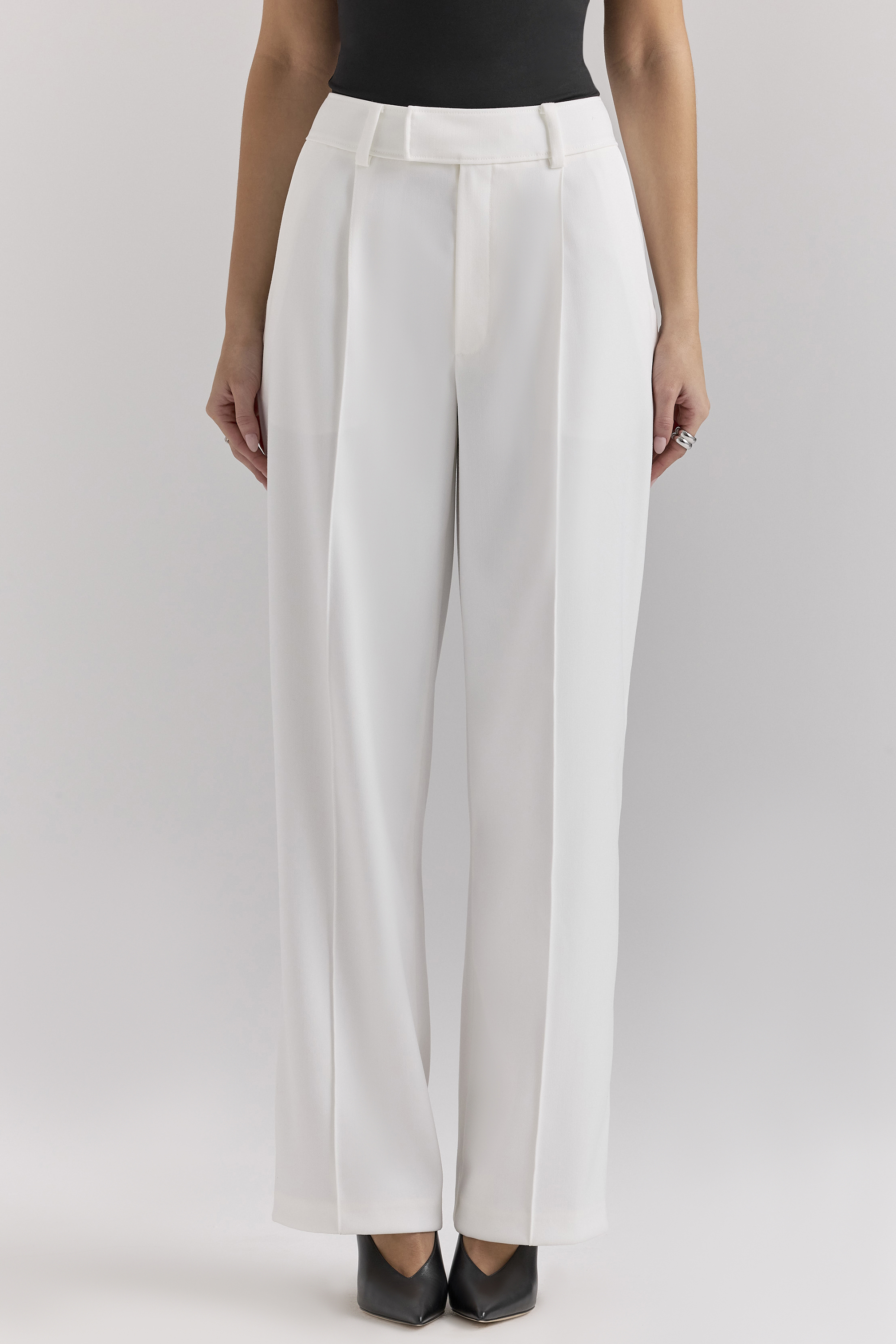 Hayden White Wide Leg High Waist Tailored Trousers - luluinthesky