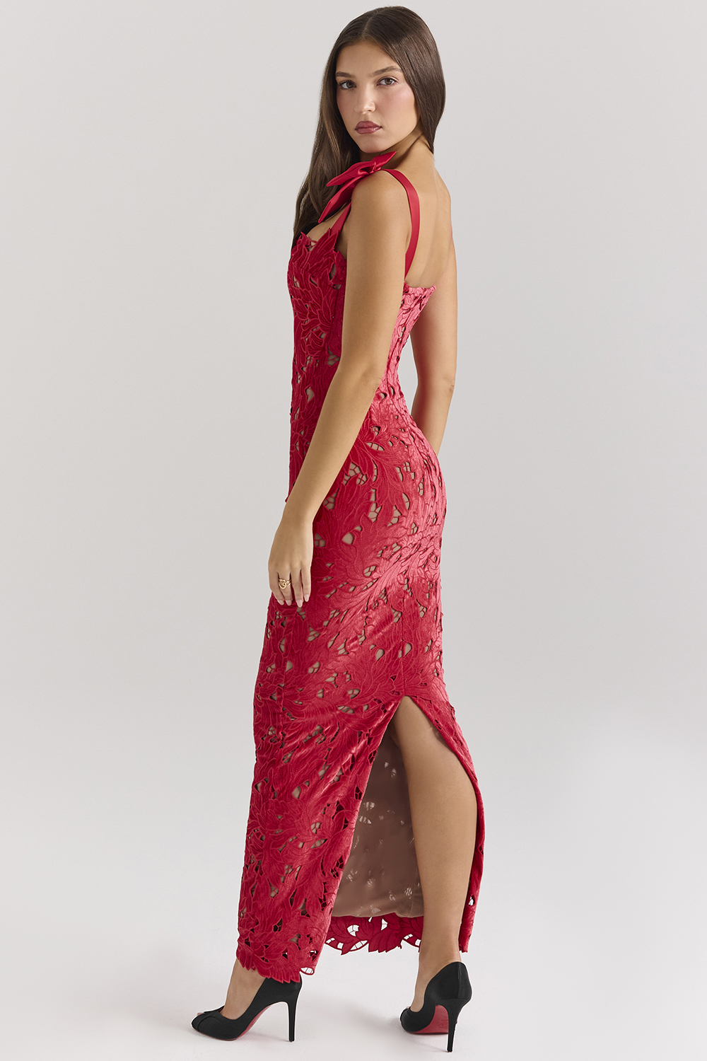 Tiff Holly Red Velvet Lace Maxi Dress - luluinthesky