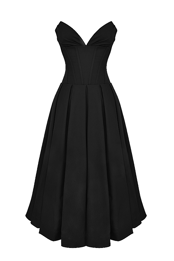 Lady Black Strapless Midi Dress - luluinthesky