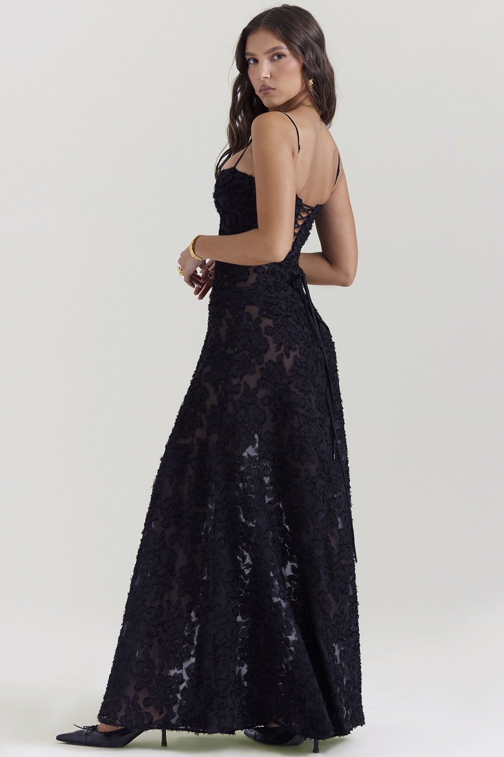 Seren Black Floral Lace Back Maxi Dress - luluinthesky