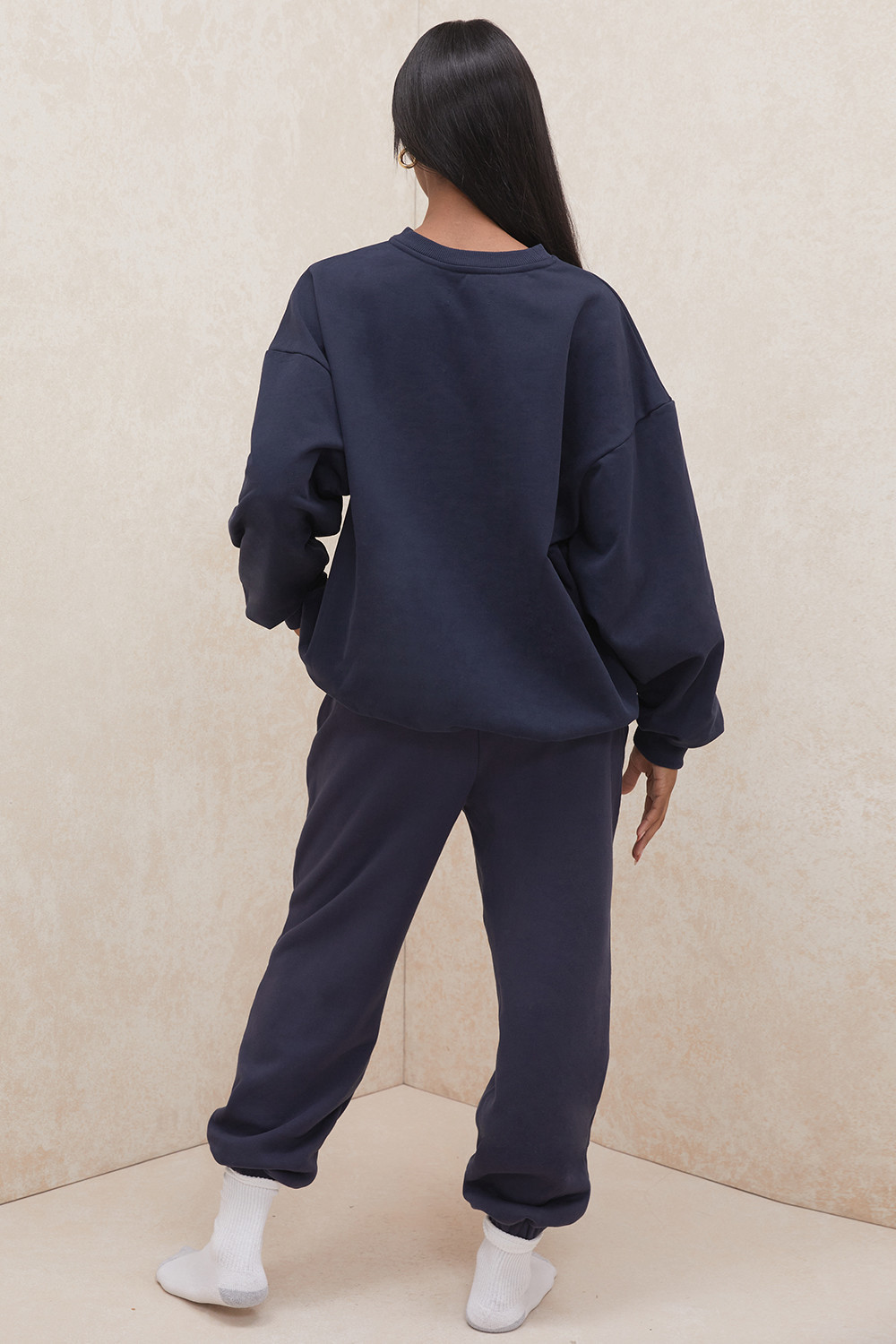 Sky Navy Fleece Back Jogging Trousers - luluinthesky