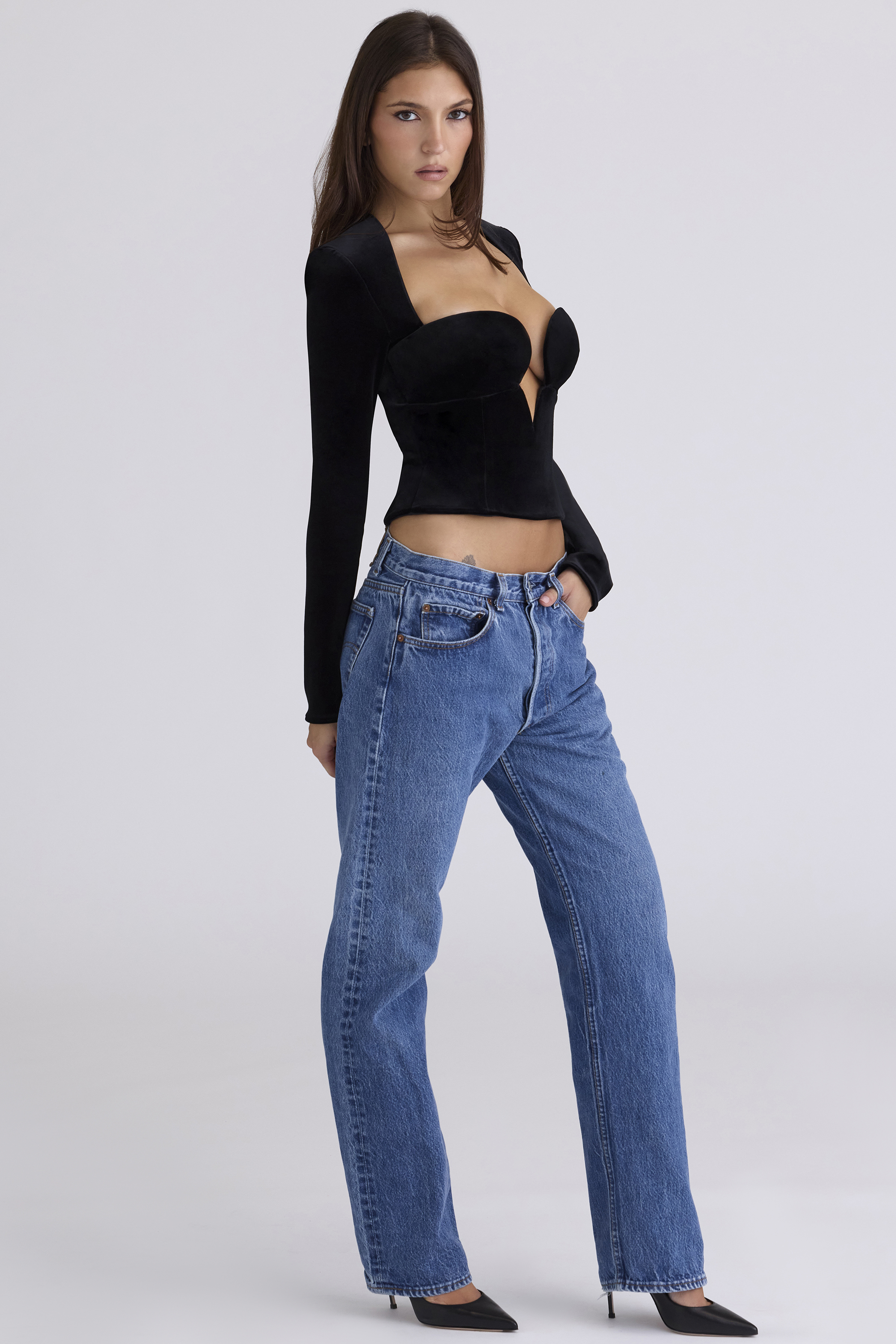 Sierra Black Velvet Deep Plunge Corset Top - luluinthesky