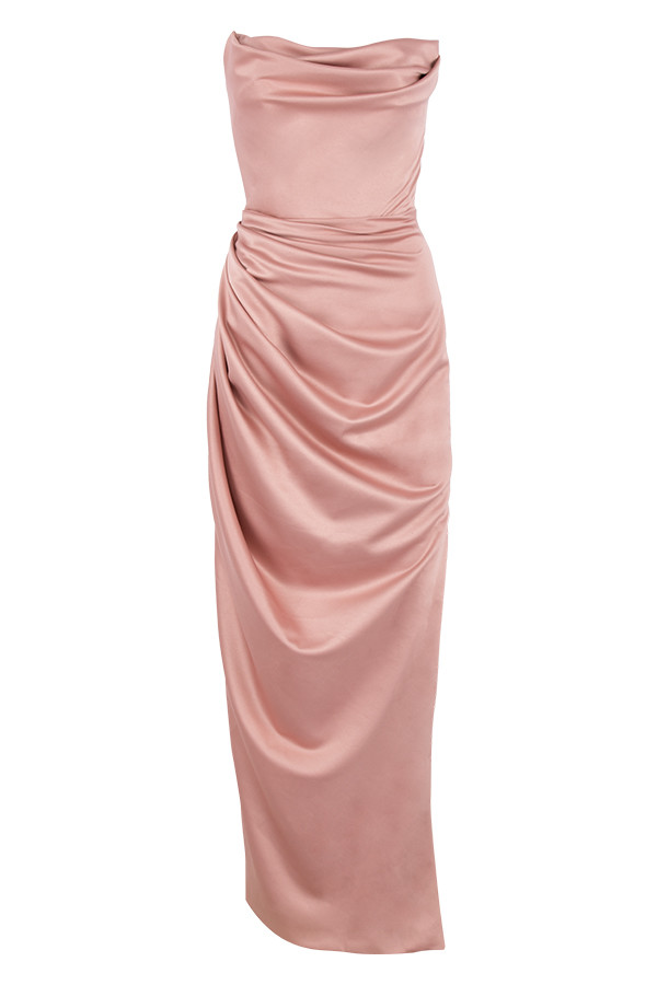 Adrienne Blush Satin Strapless Gown - luluinthesky