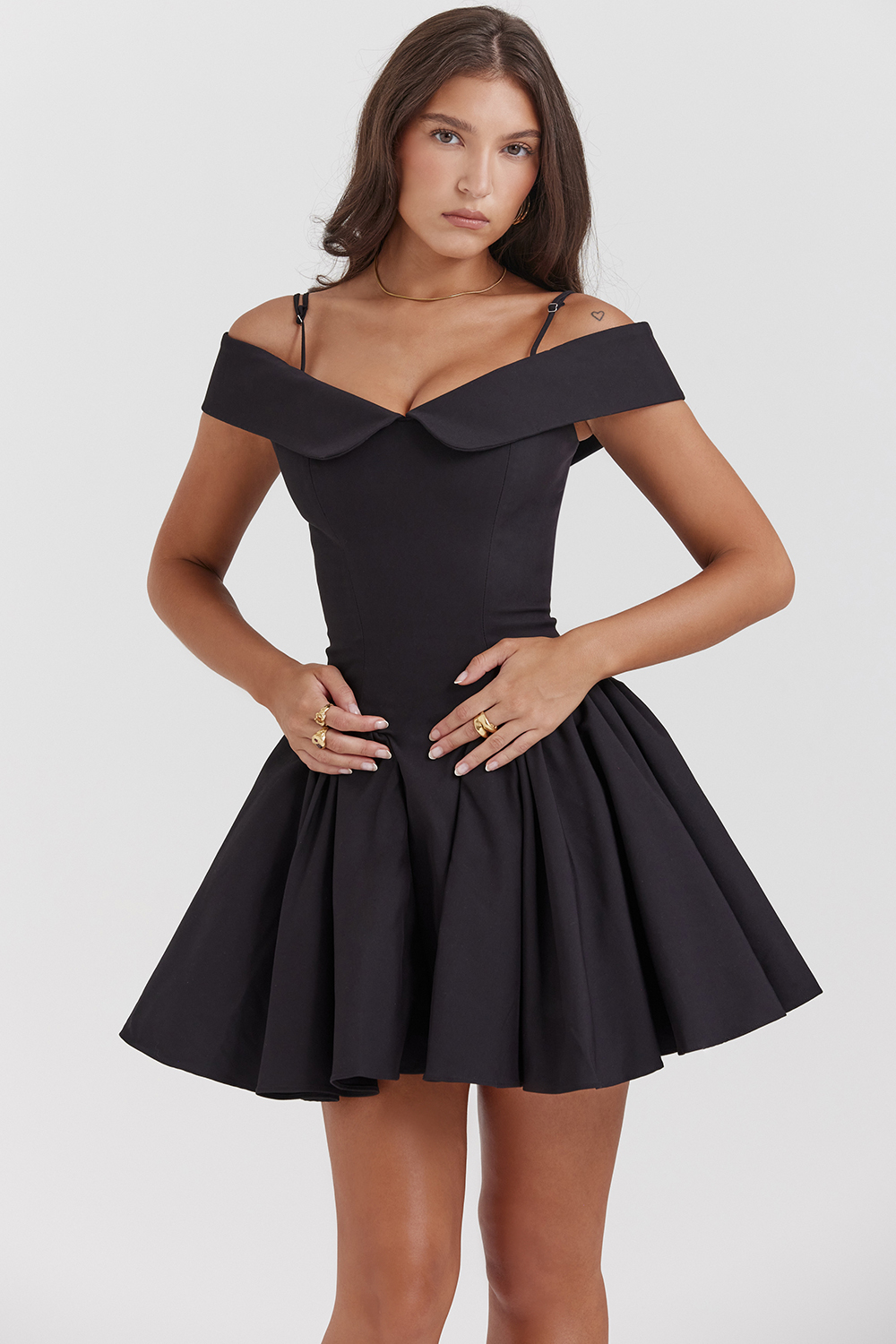 Elida Black Off Shoulder Mini Dress - luluinthesky