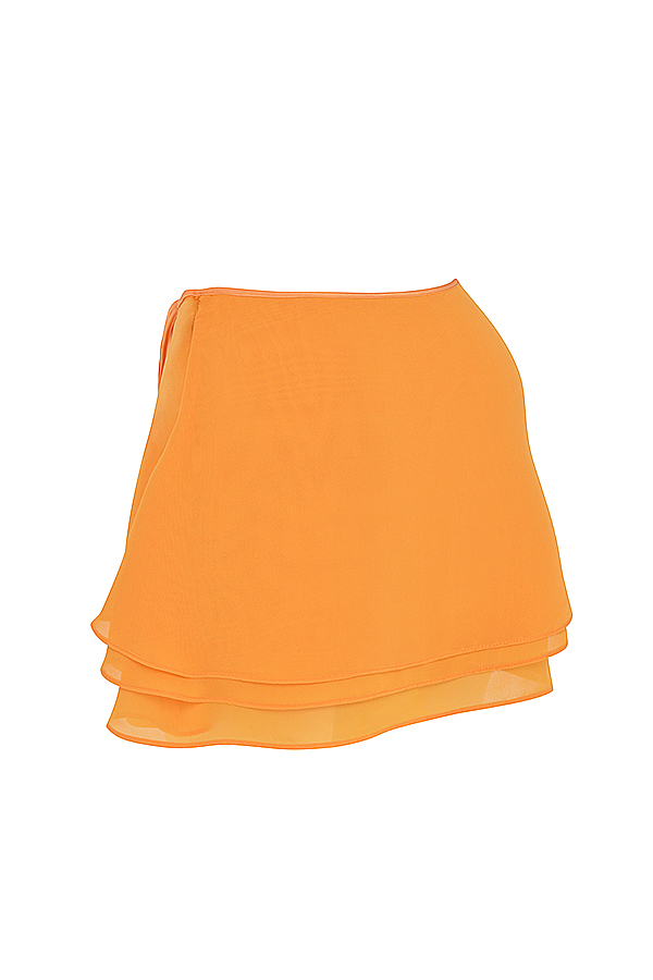 Clarice Tangerine Floaty Layered Mini Skirt - luluinthesky