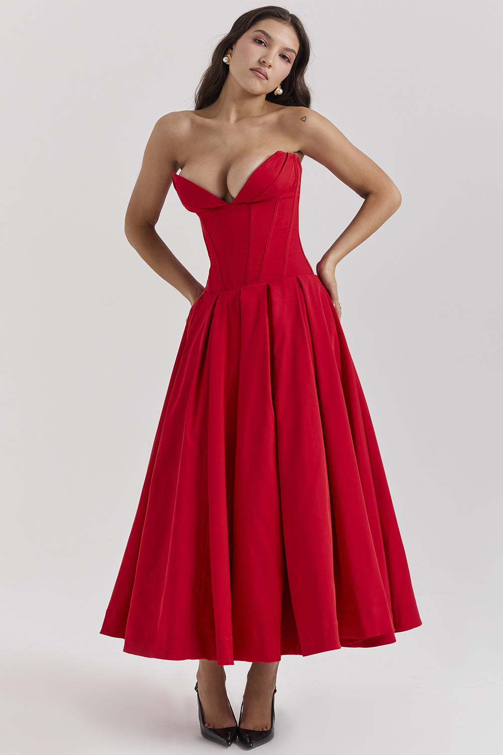 Lady Scarlet Strapless Midi Dress - luluinthesky