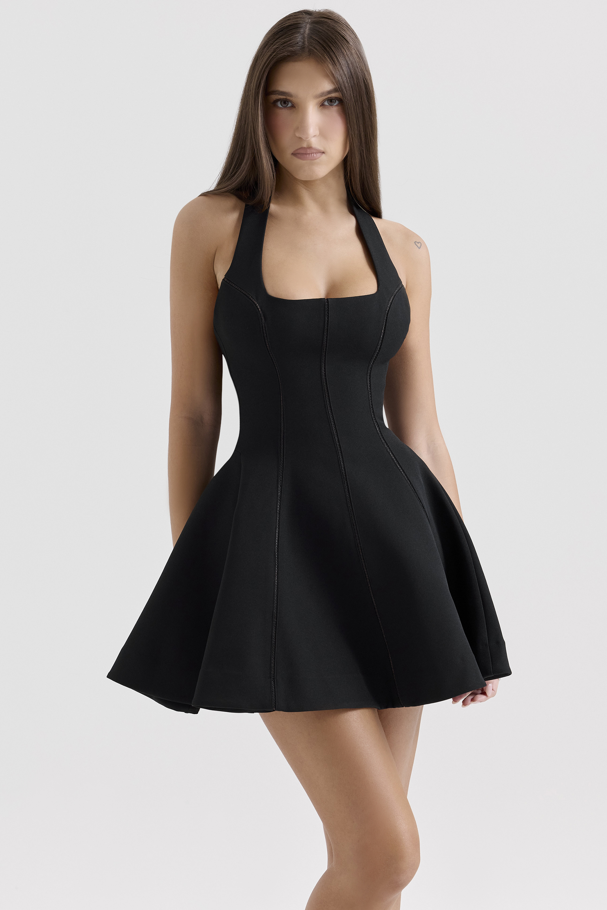 Loulette Black Halter Neck Bow Mini Dress - luluinthesky