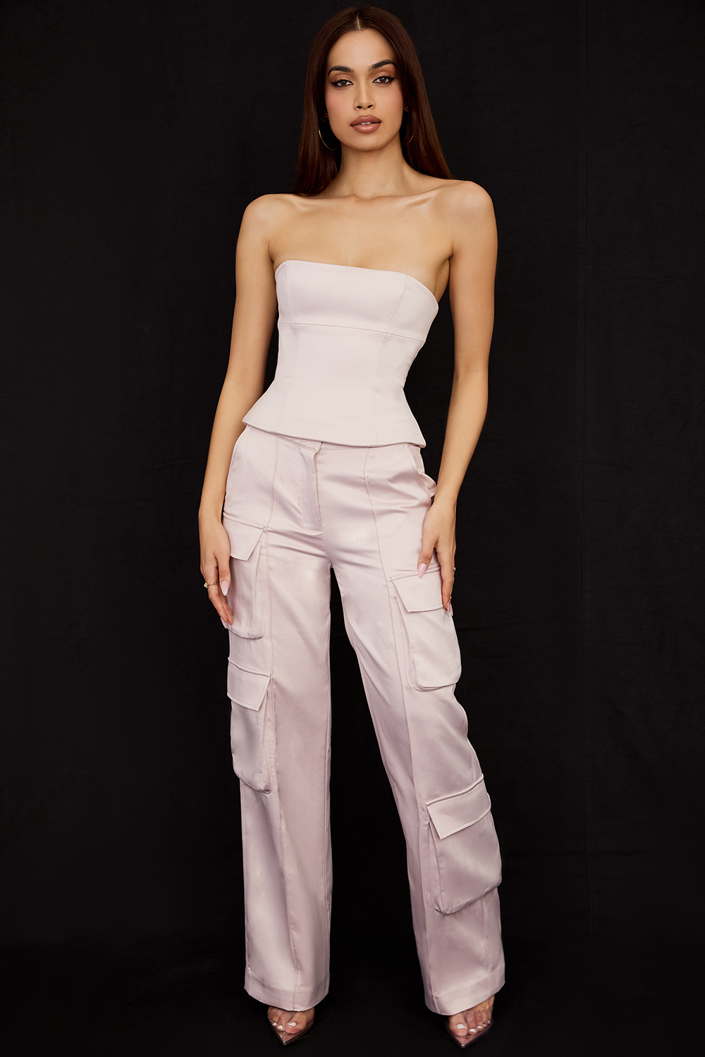 Daria Crystal Satin Straight Leg Cargo Trousers - luluinthesky