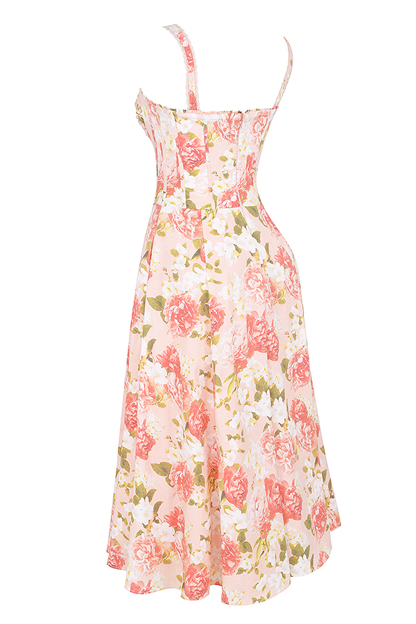 Rosalee Pink Peony Print Cotton Bustier Sundress - luluinthesky