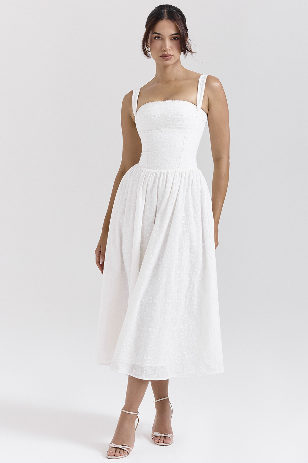 Vivien White Broderie Anglais Midi Sundress - luluinthesky