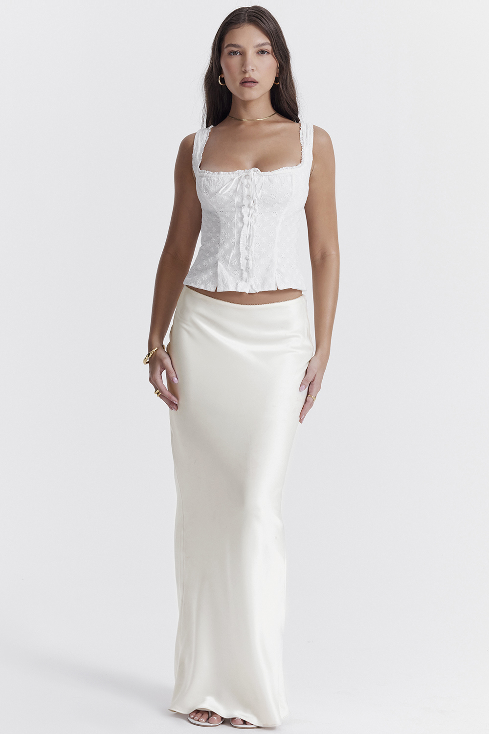 Sydel White Satin Bias Cut Maxi Skirt - luluinthesky