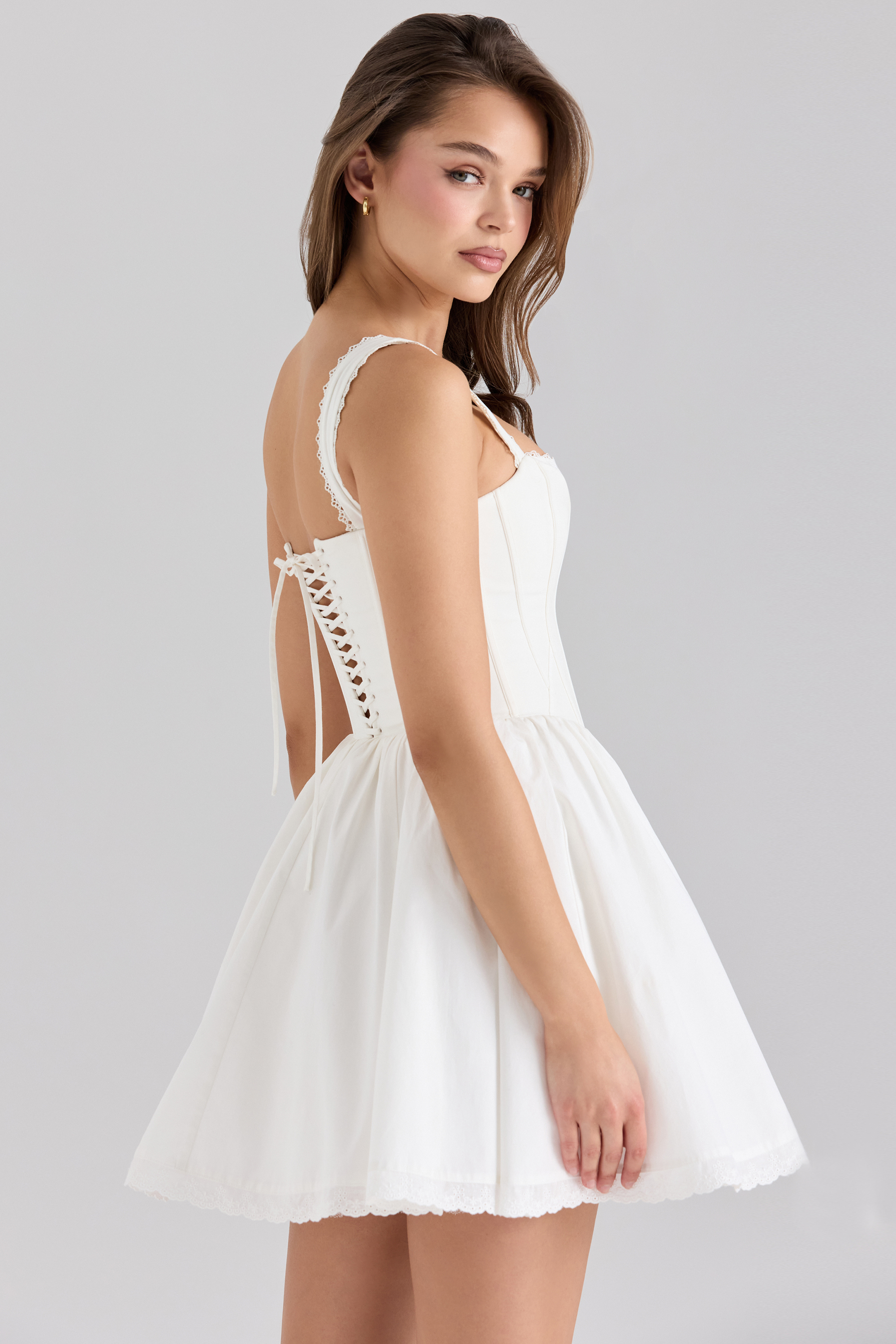 Ami White Stretch Cotton Corset Mini Dress - luluinthesky