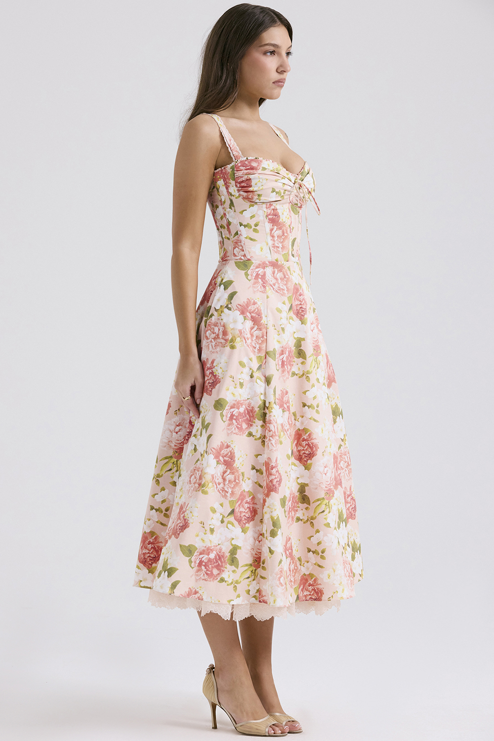 Rosalee Pink Peony Print Cotton Bustier Sundress - luluinthesky