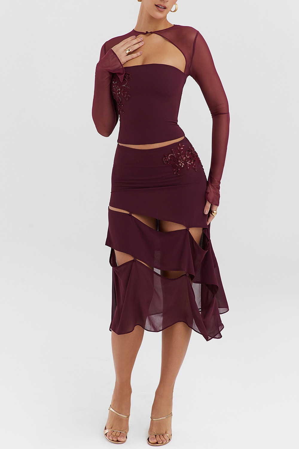Mistress Rocks Black Cherry Embellished Midi Skirt - SALE - luluinthesky
