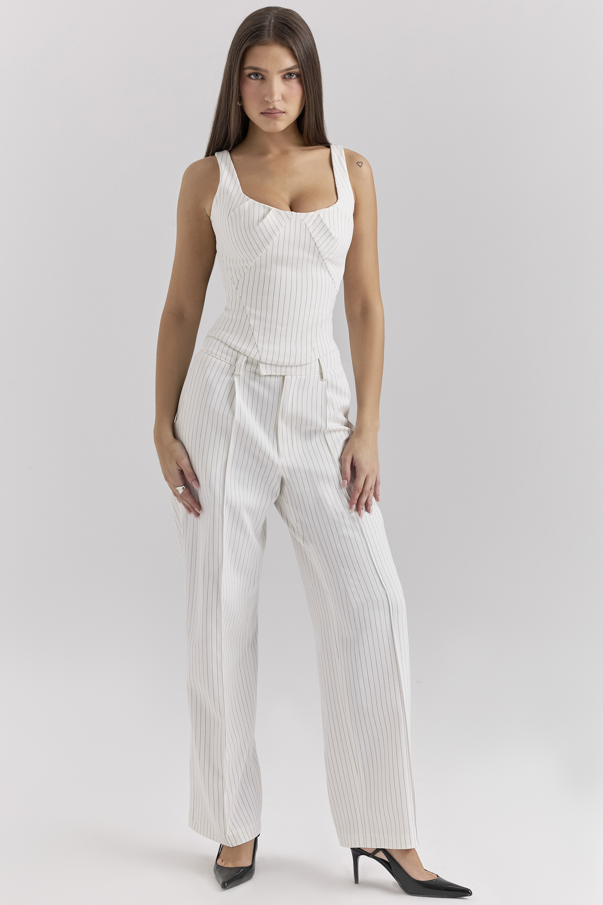 Hayden White Pinstripe High Waist Tailored Trousers - luluinthesky