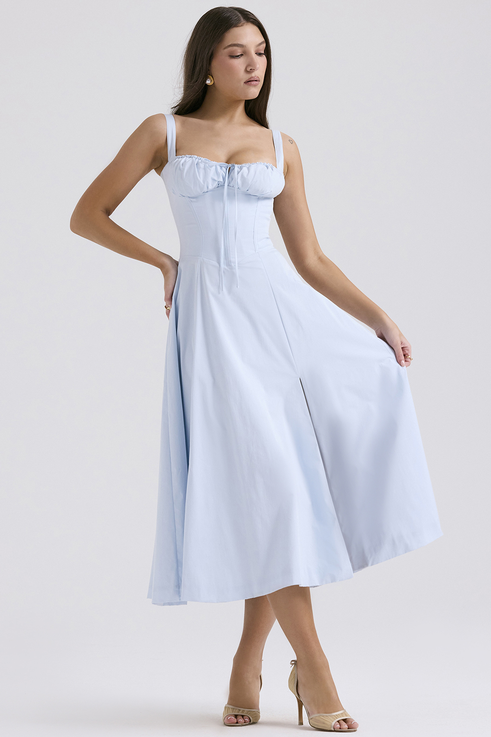 Carmen Soft Blue Cotton Bustier Sundress - luluinthesky