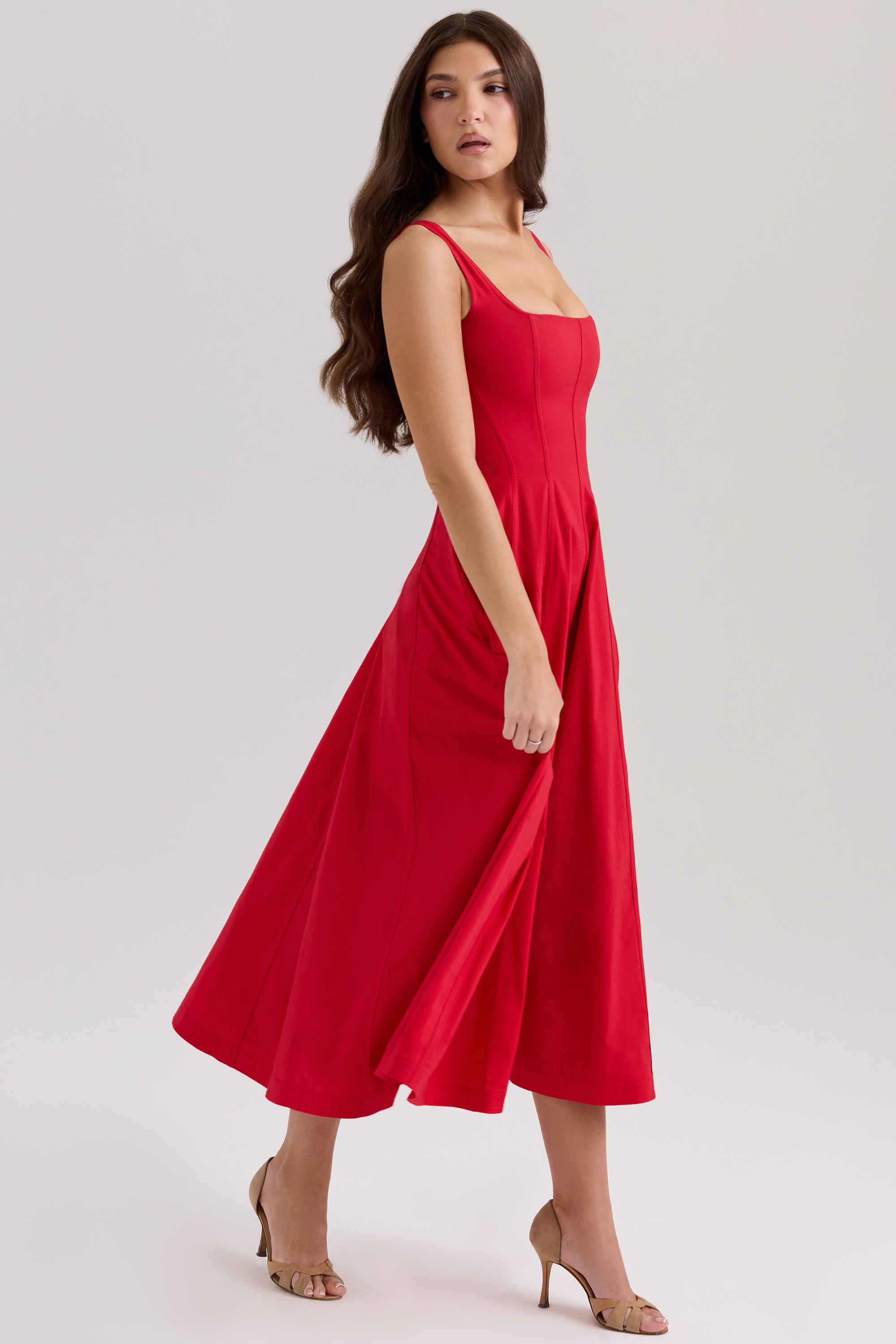 Mariabella Red Stretch Cotton Midi Sundress - luluinthesky