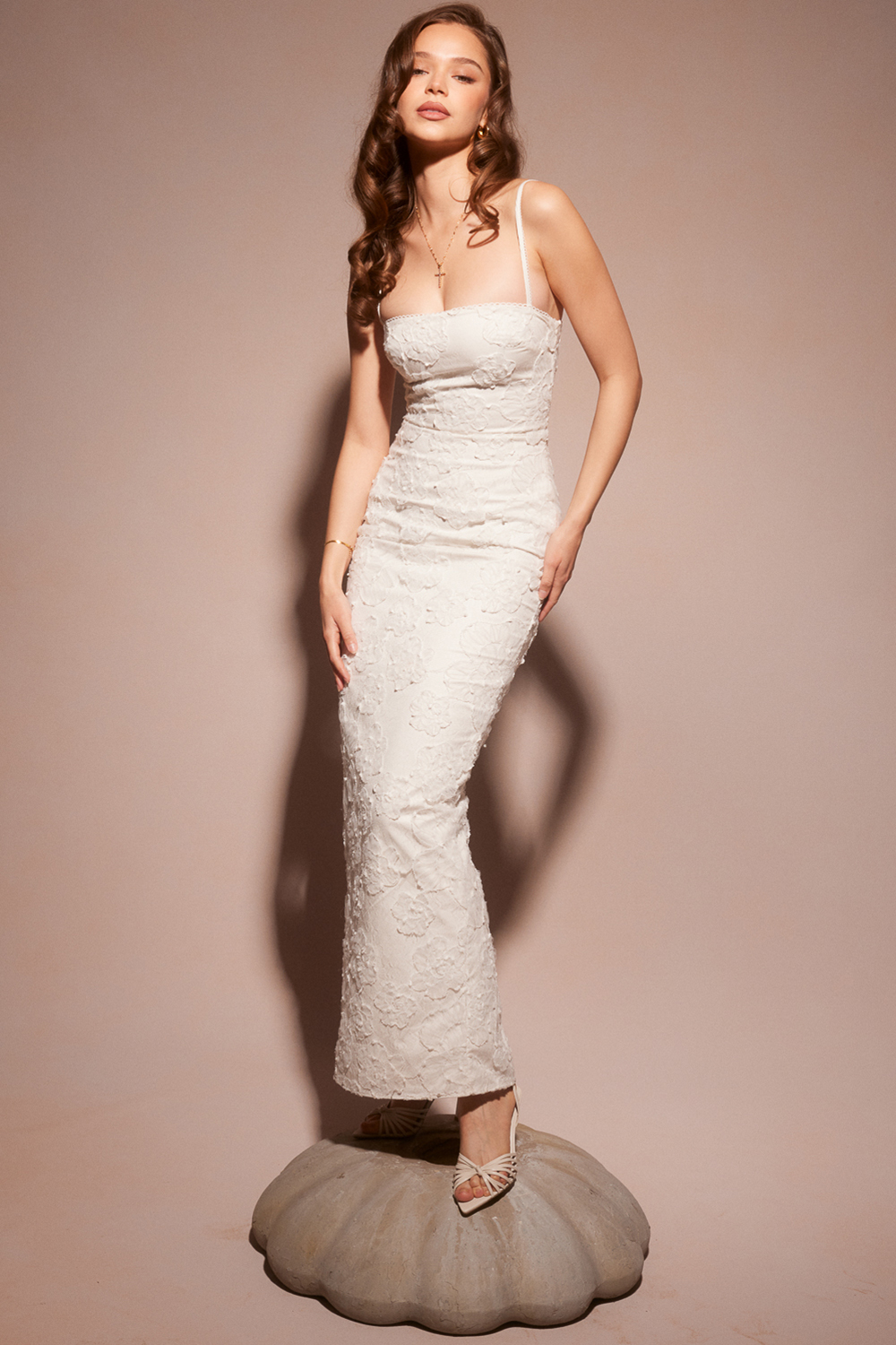 Eva White Floral Lace Maxi Dress - luluinthesky