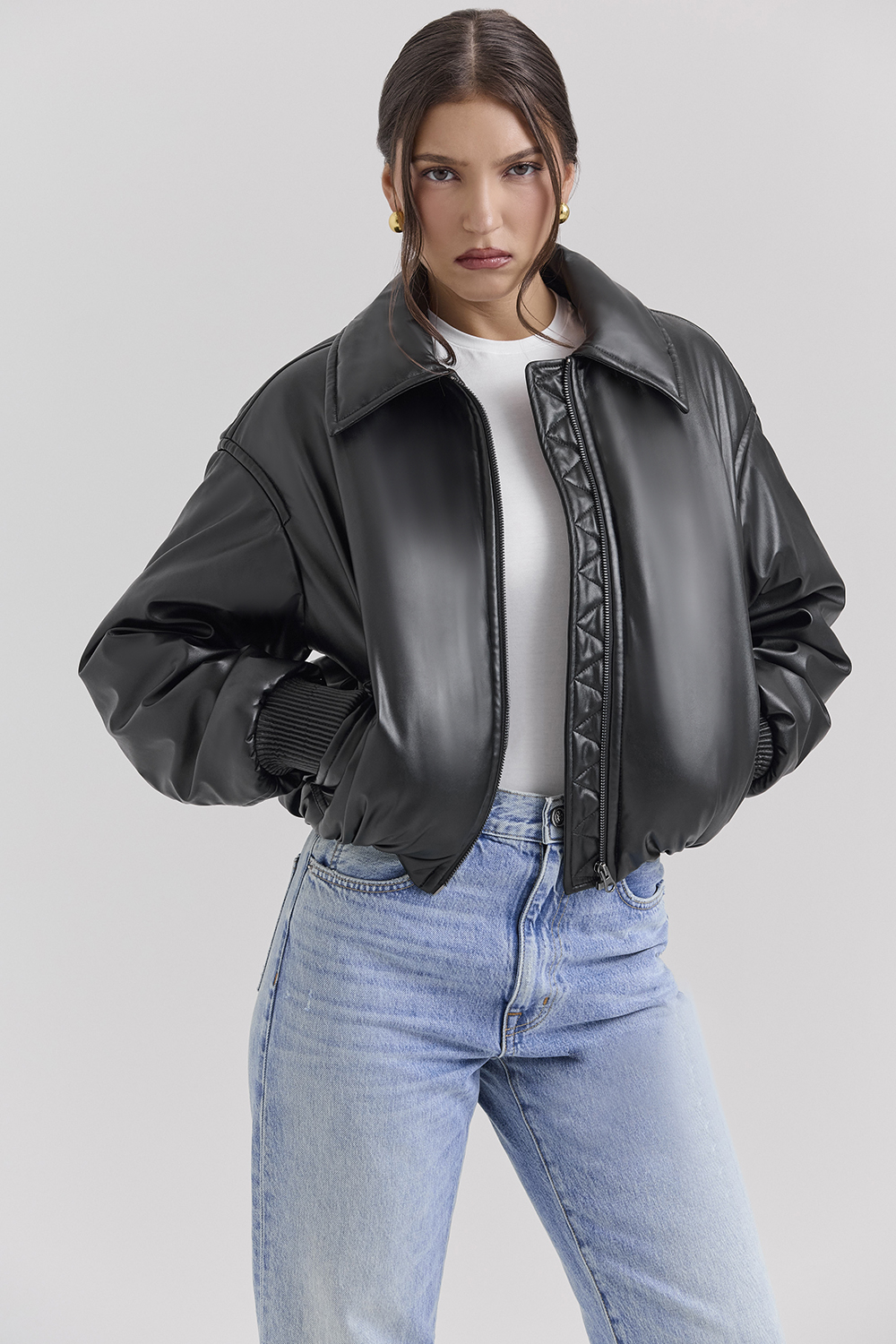 Sante Black Vegan Leather Bomber Jacket - luluinthesky
