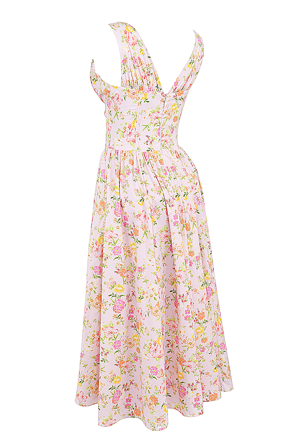 Emmelina Pink Meadow Print Cotton Corset Sundress - luluinthesky