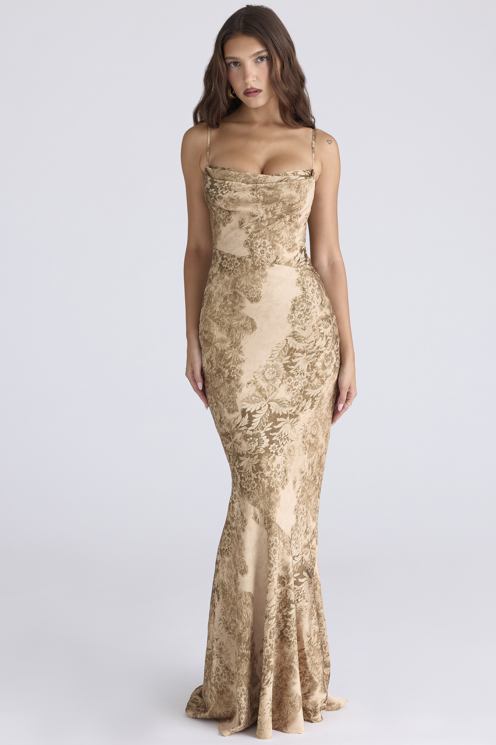 Nalani Gold Patterned Satin Maxi Dress - Limited Edition - luluinthesky