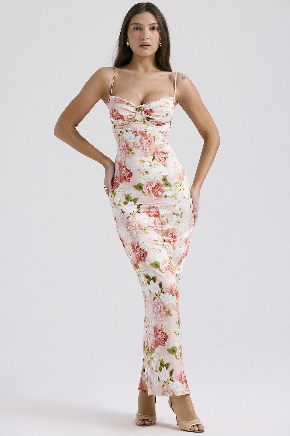Josefina Pink Peony Print Satin Maxi Dress - luluinthesky