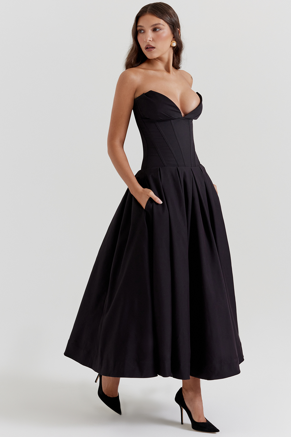 Lady Black Strapless Midi Dress - luluinthesky