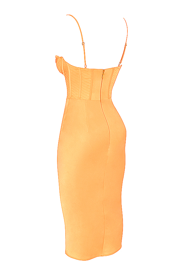Myrna Tangerine Satin Corset Midi Dress - luluinthesky